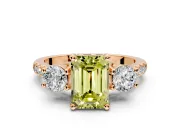 3 Stone Engagement Ring Setting for Fancy Yellow Emerald Cut Center with Crossover Basket, Pave Band and Prong Head in Rose Gold