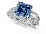 Solitaire Engagement Ring Setting for Fancy Blue Asscher Cut Center with Woven 3-Strand Pave Band and Prong Head in White Gold
