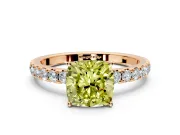 Solitaire Engagement Ring Setting for Fancy Yellow Cushion Cut Center with Large Accent Band and Prong Head in Rose Gold