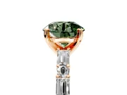 Baguette Engagement Ring Setting for Fancy Green Round Cut Center with Alternating Bar-Set Band and Prong Head in Rose Gold