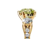 3 Stone Engagement Ring Setting for Fancy Yellow Heart-Shaped Center with Crossover Basket, Pave Band and Prong Head in Yellow Gold