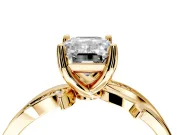 Solitaire Engagement Ring Setting for Emerald Cut Center with Pave and Plain Crossover Band and Prong Head in Yellow Gold