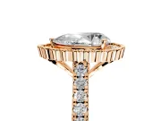 Milgrain Floral Halo Engagement Ring Setting for Pear-Shaped Center with Pave Band and Prong Head in Rose Gold