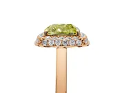 Halo Engagement Ring Setting for Fancy Yellow Cushion Cut Center with Plain Tapered Band and Prong Head in Rose Gold
