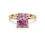 Minimalist Solitaire Engagement Ring Setting for Fancy Pink Radiant Cut Center with Thin Band and Prong Head in Yellow Gold