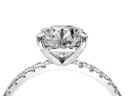 Solitaire Engagement Ring Setting for Round Cut Center with Fine Pave Narrow Band and Prong Head in Platinum