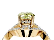 Halo Engagement Ring Setting for Fancy Yellow Oval Center with Pave Infinity Twist Band and Prong Head in Yellow Gold