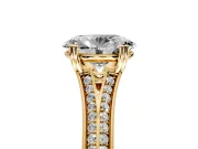 Solitaire Engagement Ring Setting for Oval Center with Pave Rail Split Shank and Prong Head in Yellow Gold
