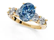5 Stone Engagement Ring Setting for Fancy Blue Oval Center with Graduated Accents and Prong Head in Yellow Gold