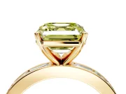 Solitaire Engagement Ring Setting for Fancy Yellow Asscher Cut Center with Channel Baguette Band and Prong Head in Yellow Gold