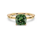 Solitaire Engagement Ring Setting for Fancy Green Cushion Cut Center with Bamboo Band and Prong Head in Yellow Gold