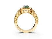 Milgrain Halo Engagement Ring Setting for Fancy Green Oval Center with Pave Band and Prong Head in Yellow Gold