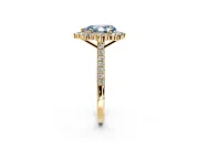 Halo Engagement Ring Setting for Fancy Blue Pear-Shaped Center with Single-Row Pave, Open Basket and Prong Head in Yellow Gold