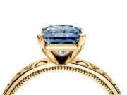 Solitaire Engagement Ring Setting for Fancy Blue Radiant Cut Center with XO Engraved Band and Prong Head in Yellow Gold