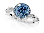 Milgrain Bezel Engagement Ring Setting for Fancy Blue Round Cut Center with Marquise Stations and Bezel Head in Platinum