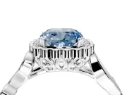 Halo Engagement Ring Setting for Fancy Blue Cushion Cut Center with Leaf Motif Split Shank and Prong Head in Sterling Silver