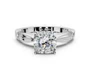 Solitaire Engagement Ring Setting for Cushion Cut Center with Carved Leaf Shoulders and Prong Head in Platinum