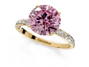 Solitaire Engagement Ring Setting for Fancy Pink Round Cut Center with Fine Pave Accents and Prong Head in Yellow Gold