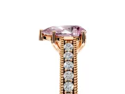 Solitaire Engagement Ring Setting for Fancy Pink Pear-Shaped Center with Engraved Pave Band and Prong Head in Rose Gold