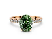 Open Basket Engagement Ring Setting for Fancy Green Oval Center with Pave Band and Prong Head in Rose Gold