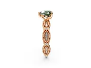 Solitaire Engagement Ring Setting for Fancy Green Heart-Shaped Center with Marquise Panel Band and Prong Head in Rose Gold
