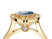 Halo Engagement Ring Setting for Fancy Blue Heart-Shaped Center with Milgrain Frame, Pave Band and Prong Head in Yellow Gold