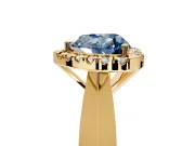 Halo Engagement Ring Setting for Fancy Blue Heart-Shaped Center with Square Band and Prong Head in Yellow Gold