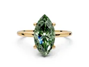 Minimalist Solitaire Engagement Ring Setting for Fancy Green Marquise Center with Thin Band and Prong Head in Yellow Gold