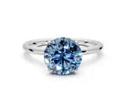 Solitaire Engagement Ring Setting for Fancy Blue Round Cut Center with Plain Band, Open Basket and Prong Head in Sterling Silver