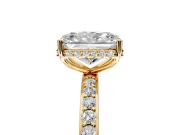 Hidden Halo Engagement Ring Setting for Radiant Cut Center with Pave Band and Prong Head in Yellow Gold