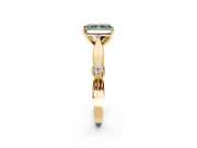 Solitaire Engagement Ring Setting for Fancy Green Radiant Cut Center with Carved Leaf Shoulders and Prong Head in Yellow Gold