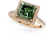 Halo Engagement Ring Setting for Fancy Green Princess Cut Center with Pave Accents, Heart Basket and Prong Head in Rose Gold