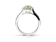 Halo Engagement Ring Setting for Fancy Yellow Oval Center with Pave Accents, Heart Basket and Prong Head in Platinum
