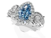 Milgrain Halo Engagement Ring Setting for Fancy Blue Pear-Shaped Center with Shoulder Bezels and Prong Head in White Gold