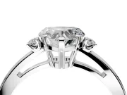 3 Stone Engagement Ring Setting for Heart-Shaped Center with Low-Set Round Cut Accents and Prong Head in Sterling Silver