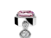Vintage Station Engagement Ring Setting for Fancy Pink Asscher Cut Center with Accents and Prong Head in Platinum