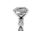 Solitaire Engagement Ring Setting for Asscher Cut Center with Milgrain Bezel Accents and Prong Head in Platinum