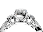 3 Stone Engagement Ring Setting for Emerald Cut Center with Pave Split Shank and Prong Head in Platinum