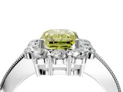 Halo Engagement Ring Setting for Fancy Yellow Radiant Cut Center with Milgrain Channel Band and Prong Head in White Gold