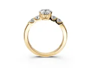 5 Stone Engagement Ring Setting for Oval Center with Plain Band and Prong Head in Yellow Gold