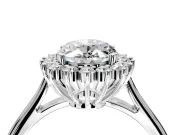 Starburst Halo Engagement Ring Setting for Oval Center with Thin Round-Wire Band and Prong Head in Sterling Silver