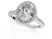 Halo Engagement Ring Setting for Oval Center with Pave Accents, Heart Basket and Prong Head in Platinum