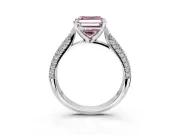 Solitaire Engagement Ring Setting for Fancy Pink Asscher Cut Center with Multi-Row Accents and Prong Head in White Gold