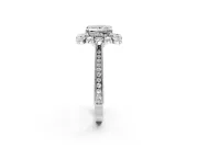 Milgrain Halo Engagement Ring Setting for Princess Cut Center with Bezel Point Accents and Prong Head in White Gold