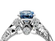 Solitaire Engagement Ring Setting for Fancy Blue Emerald Cut Center with Filigree Accent Basket and Prong Head in Platinum