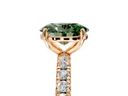 Solitaire Engagement Ring Setting for Fancy Green Oval Center with Shared-Prong Accents and Prong Head in Rose Gold