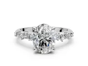 Solitaire Engagement Ring Setting for Oval Center with Trailing Leaf Accent Band and Prong Head in White Gold