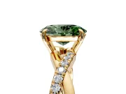 Crossover Engagement Ring Setting for Fancy Green Oval Center with Pave and Plain Strands and Prong Head in Yellow Gold
