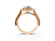 Milgrain Halo Engagement Ring Setting for Round Cut Center with Bezel Point Accents and Prong Head in Rose Gold