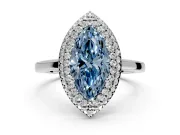 Halo Engagement Ring Setting for Fancy Blue Marquise Center with Plain Tapered Band and Prong Head in Platinum